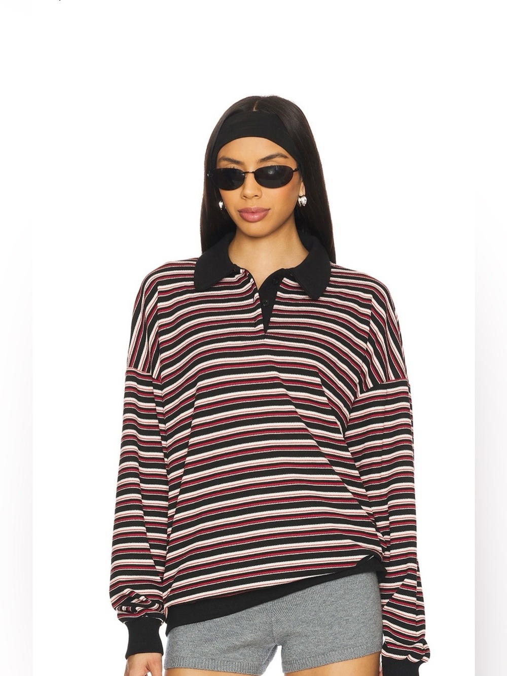 Lioness Black Pink Oversized Rugby Striped Polo Shirt Size XS